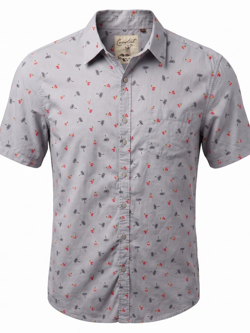 Coastal Shirt- 100% Cotton Button Up Palm Trees and Hula Dancers